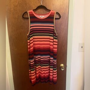 Loft by Ann Taylor Large L tank top dress shirt striped tropical rainbow
